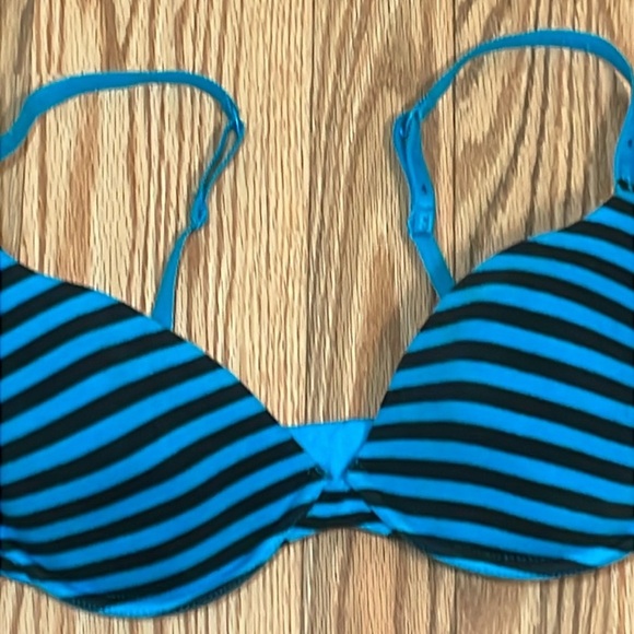 2010s striped teal and black Cotton Underwire bra, lined Demi, 36C - Picture 2 of 8